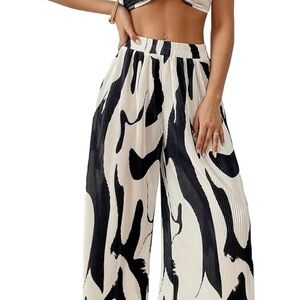NEW Wide-Leg High-Waist Black & White Print Pant Set